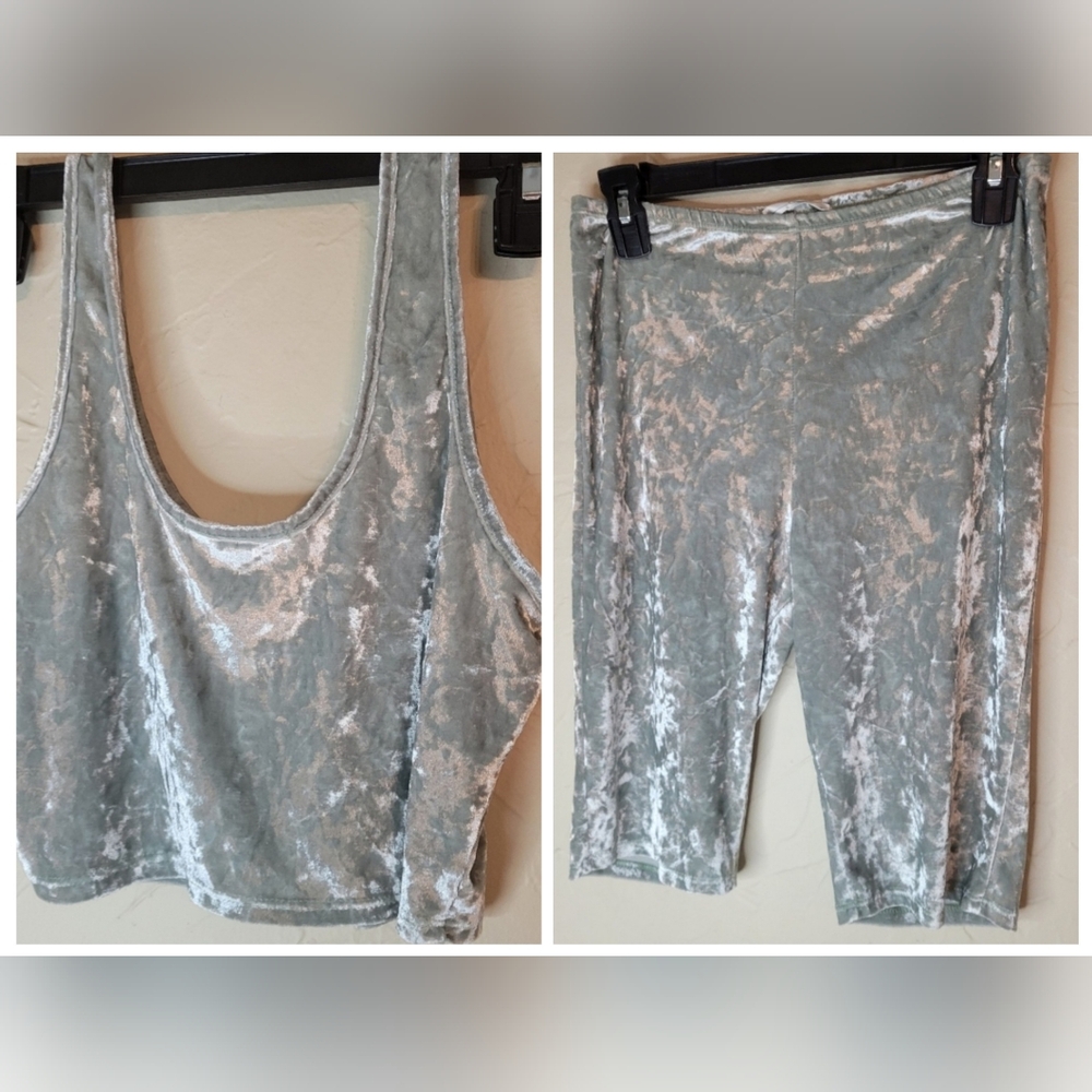 Cherry Mellow crushed velvet crop top and crop leggings, sz L kids, sz XS adult